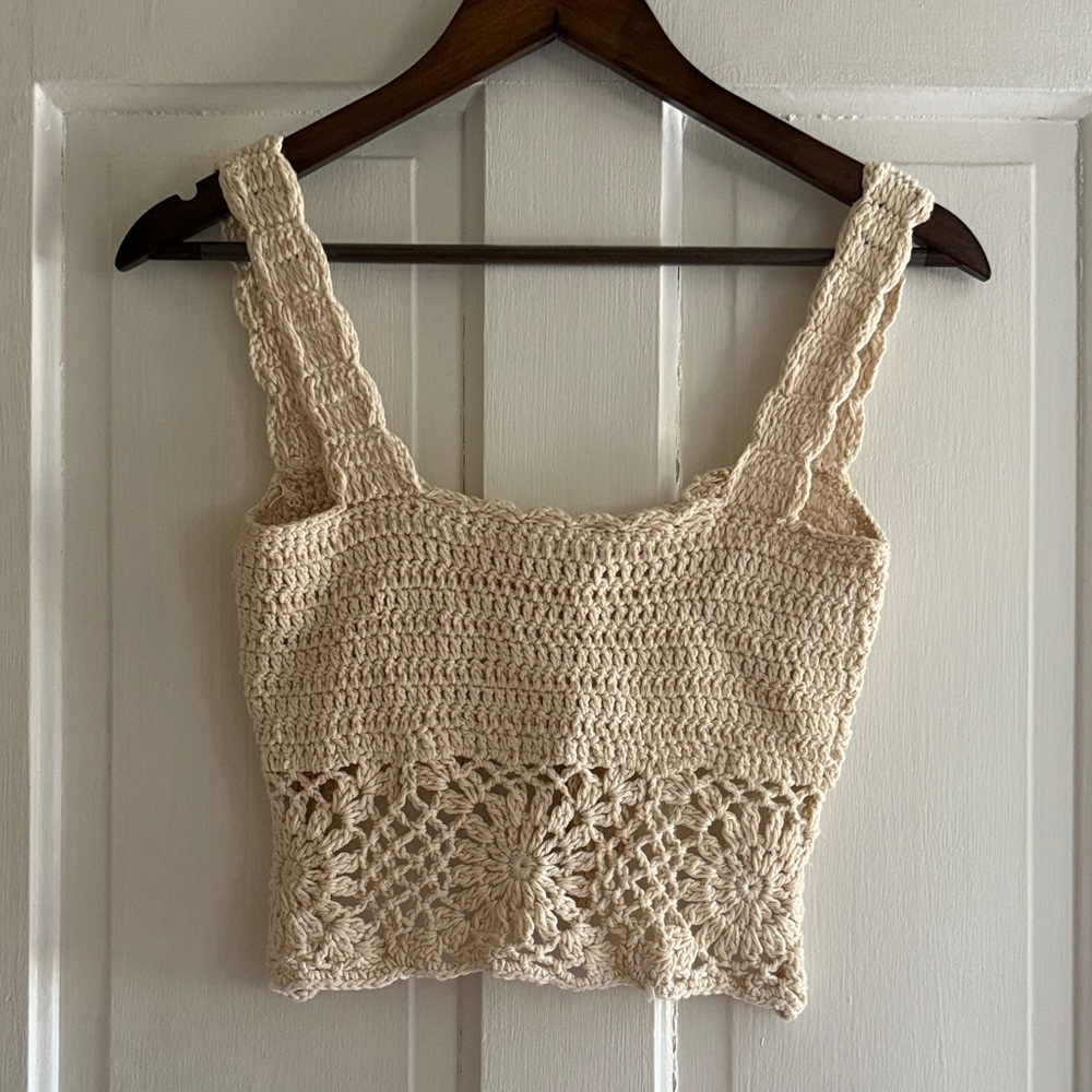 Elegant Cream Crochet Women's Top